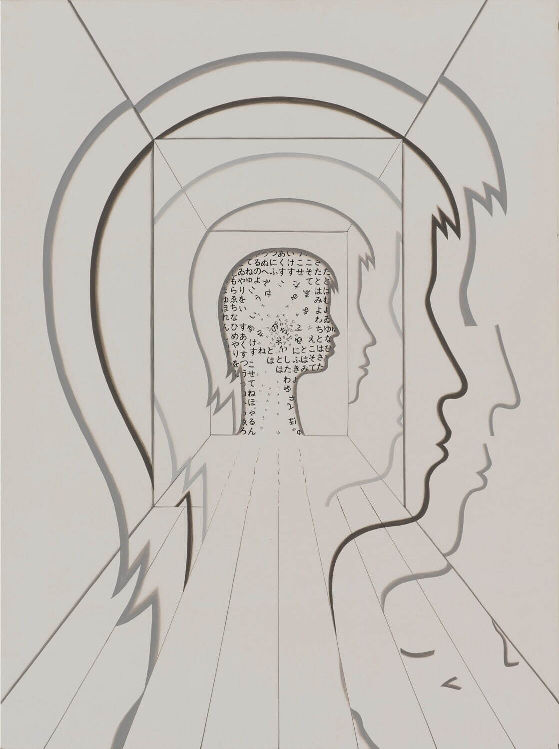 不動茂弥 《形影の狭間(7)》 1981年頃
アクリル、転写シール、カンバス 国立国際美術館蔵