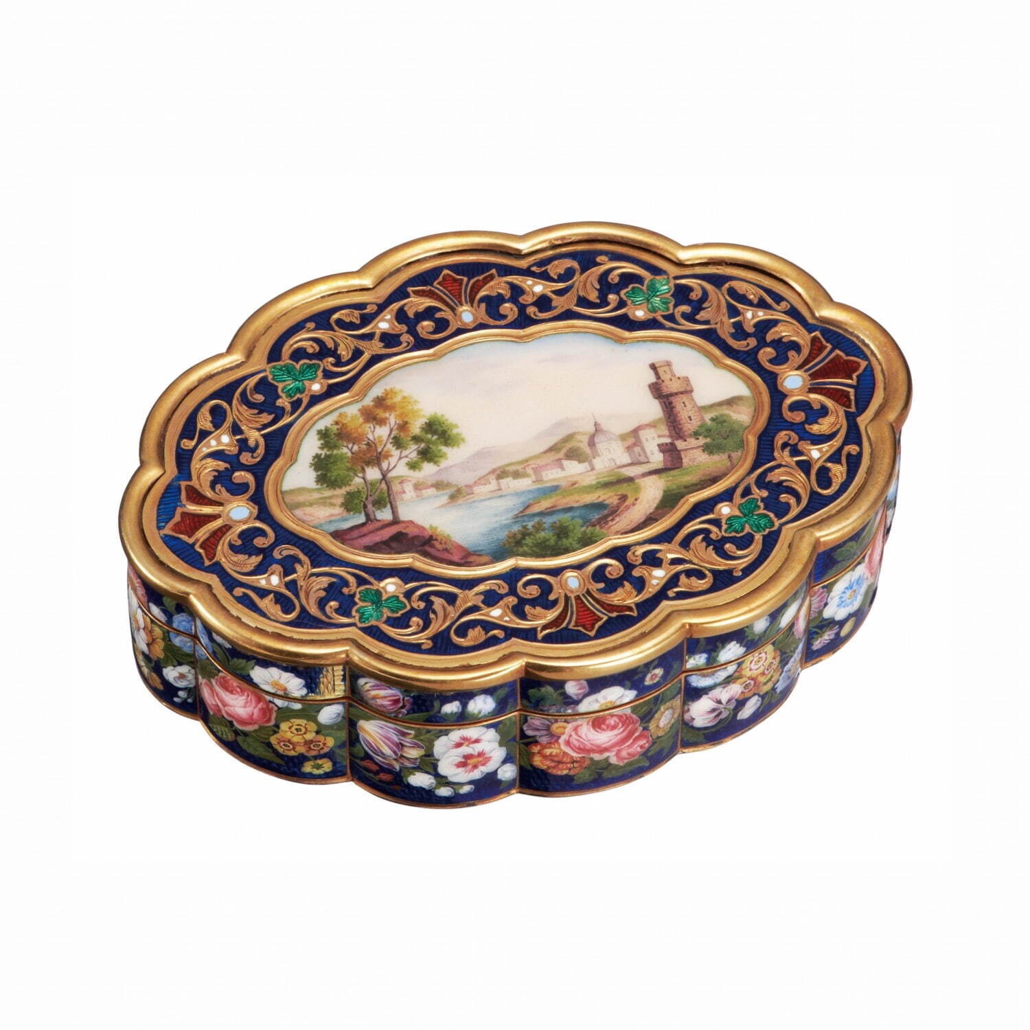 金台エナメル仕上げ風景模様嗅ぎたばこ入れ フランス 19世紀