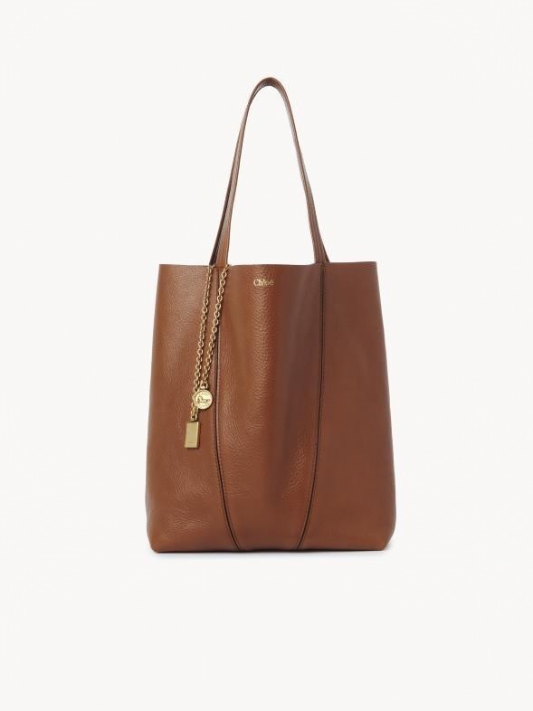 クロエ スピントートバッグ ブラック/ブラウン Chloé グレインレザー製Chloé Spinラージトートバッグ の