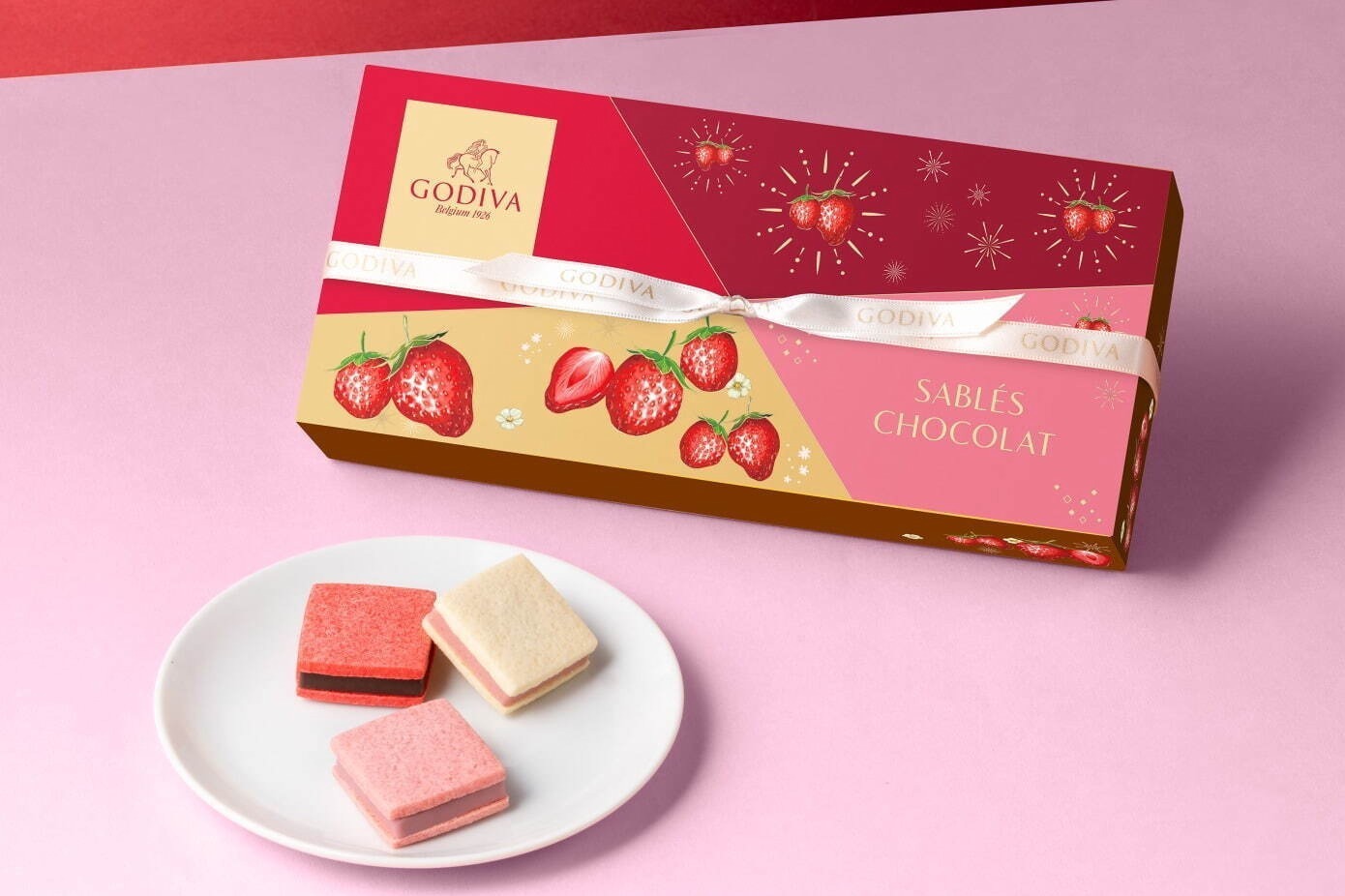 ルビーチョコレート｜ゴディバ「ストロベリー」味の25年バレンタイン焼き菓子、あまおう苺のラングドシャクッキーなど