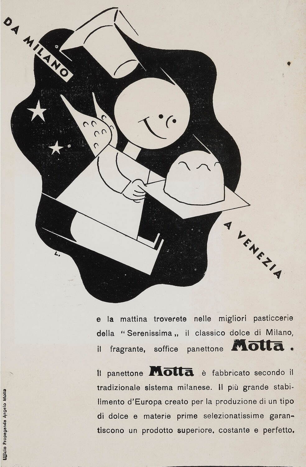 レオ・レオーニ 《製菓会社新聞広告 ミラノからヴェネツィアへ直行》 1935年頃
板橋区立美術館蔵(Gift of the Leo Lionni Family, 2021)