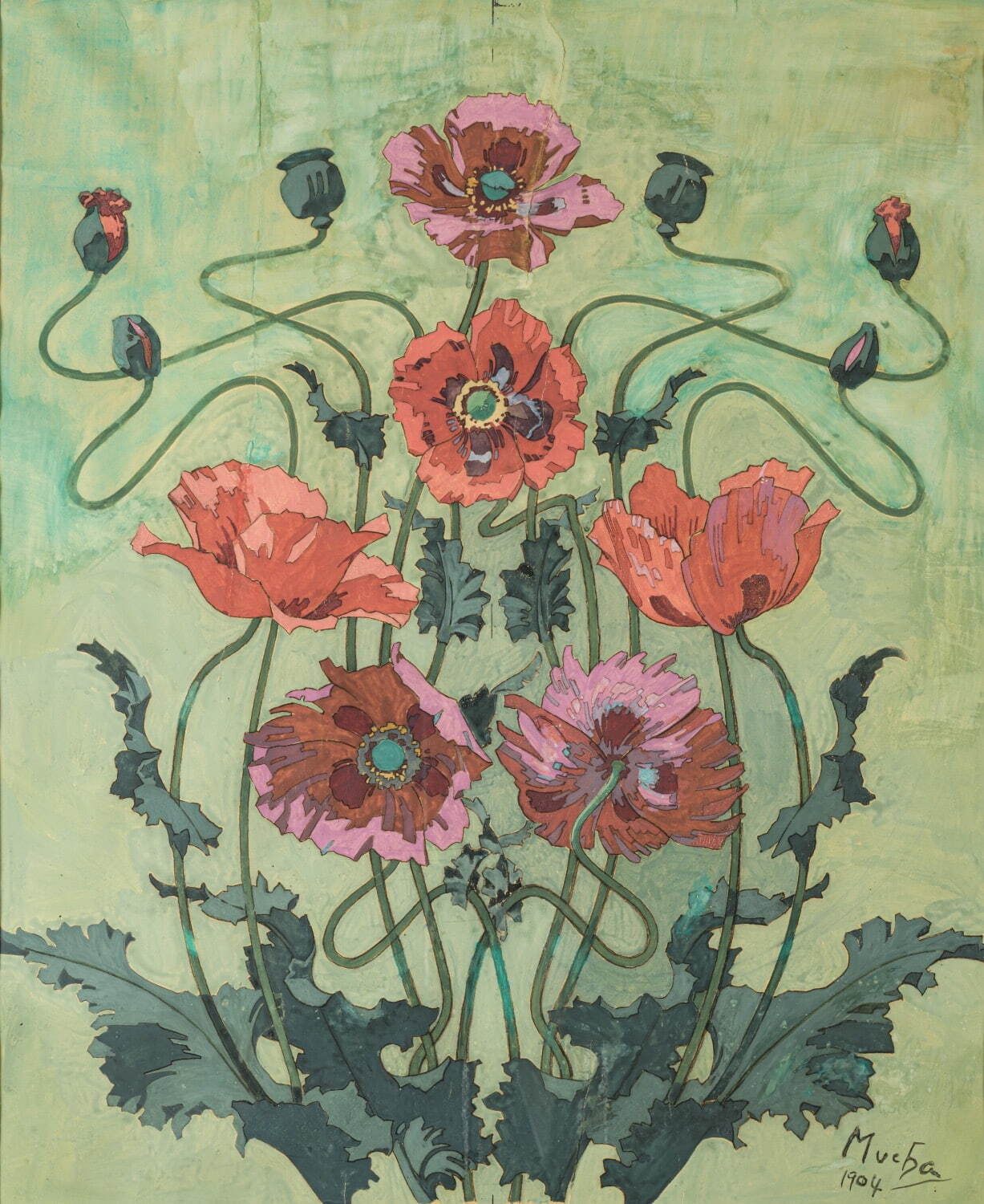 アルフォンス・ミュシャ 水彩画《ヒナゲシ》 1904年 チマル・コレクション