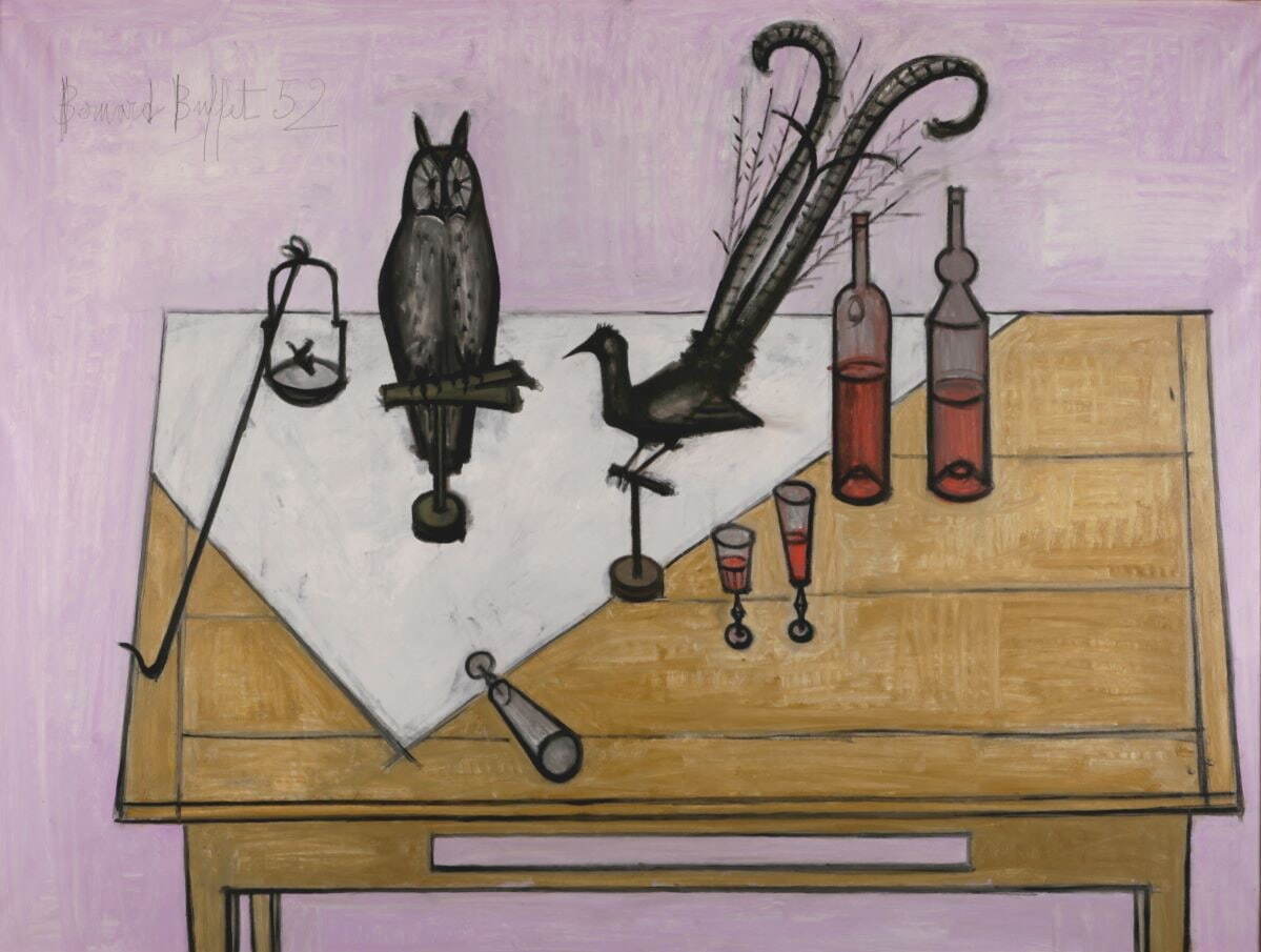 ベルナール・ビュフェ 《コトドリのある静物》 1952年 油彩