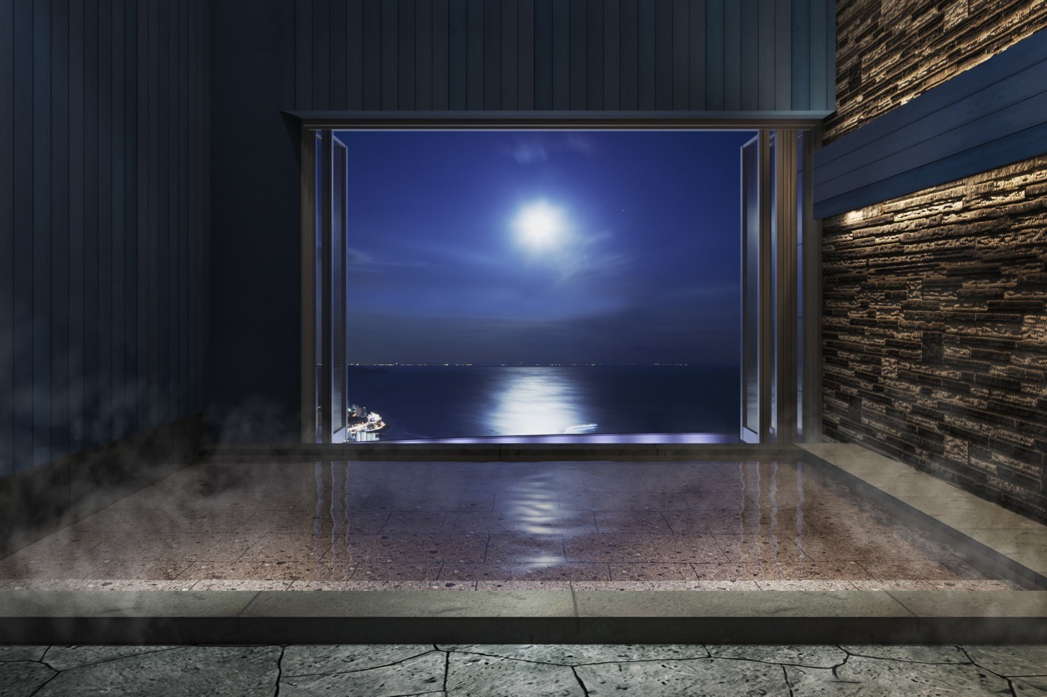 ミッドナイトブルー｜星野リゾート リゾナーレ熱海に“夜空と海”を望む大浴場「熱海温泉 ゆらゆら」25年春リニューアル