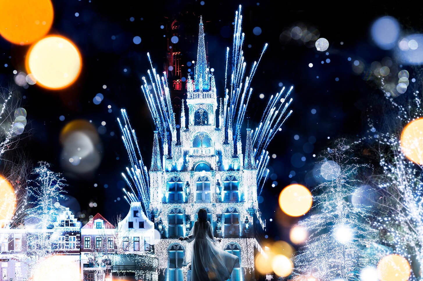 花火｜長崎ハウステンボスの冬イルミネーション「白銀の世界」2025、真っ白に輝く幻想的な銀世界