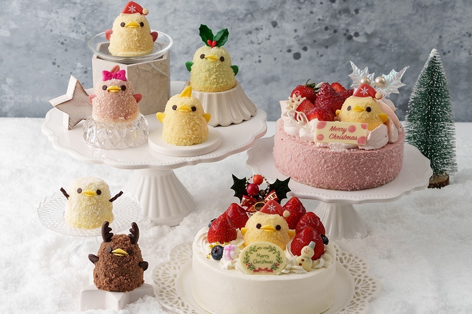 ぴよりん｜ひよこ型スイーツ「ぴよりん」24年クリスマスケーキ、“サンタ帽ぴよりん”のいちごムースケーキなど