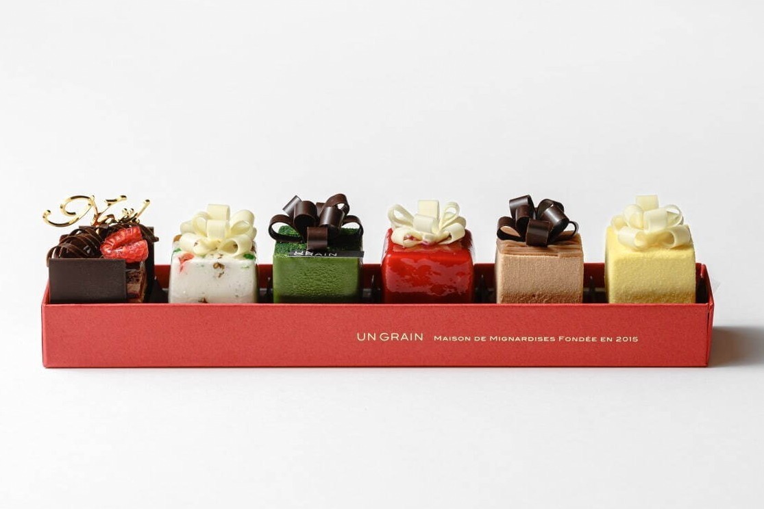 青山のパティスリー「アン グラン」クリスマスプレゼント型ケーキ詰合わせ、抹茶×柚子など6種