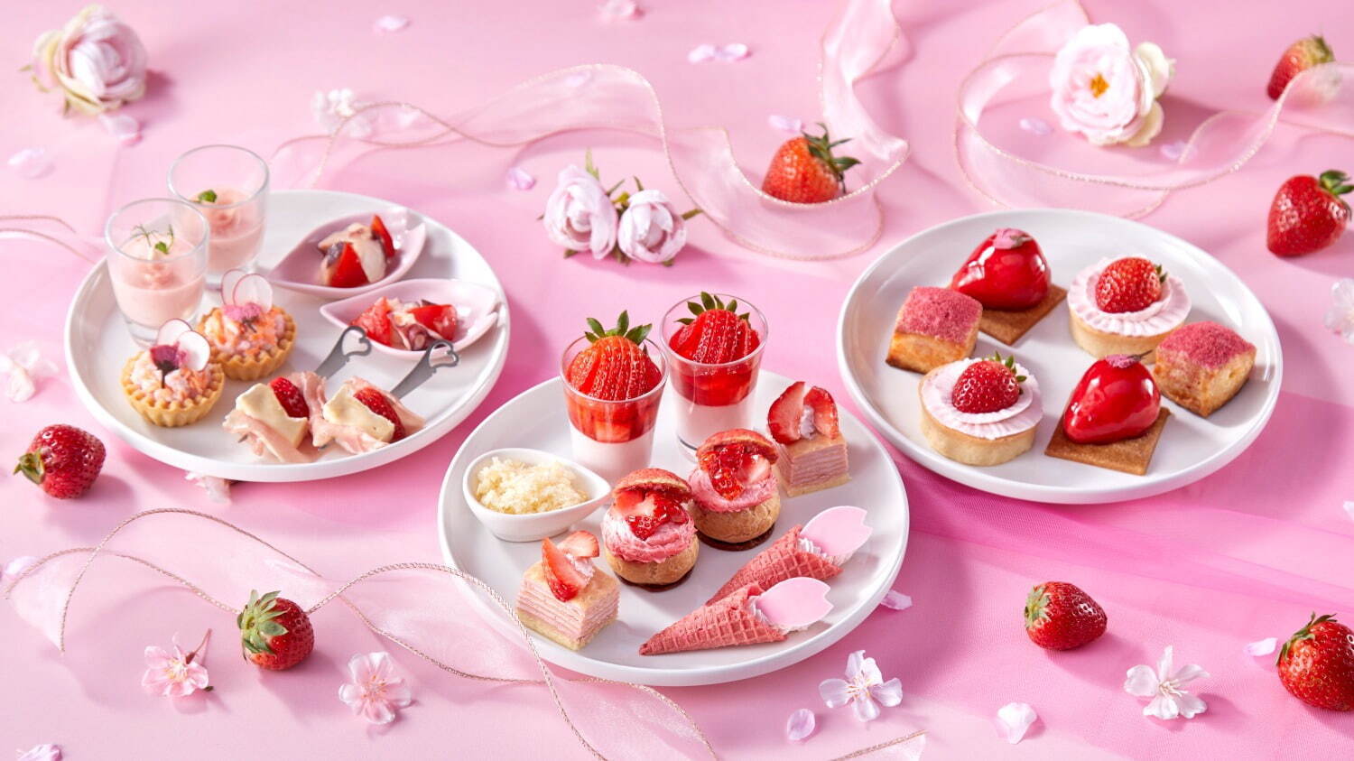 新宿プリンスホテル「いちご×桜」の春爛漫アフタヌーンティー、“桜の花咲く”パフェやミルクレープ｜写真3