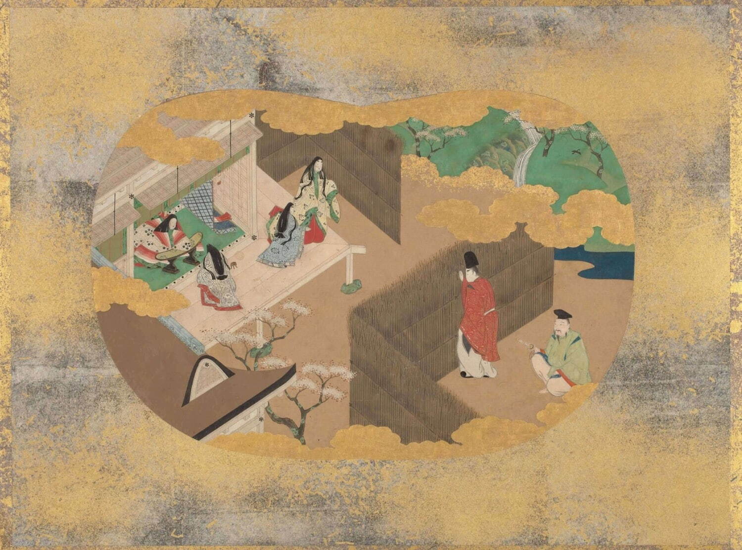 《源氏物語団扇画帖》(部分) 「垣間見」 国文学研究資料館蔵
［会期中に場面替えあり］