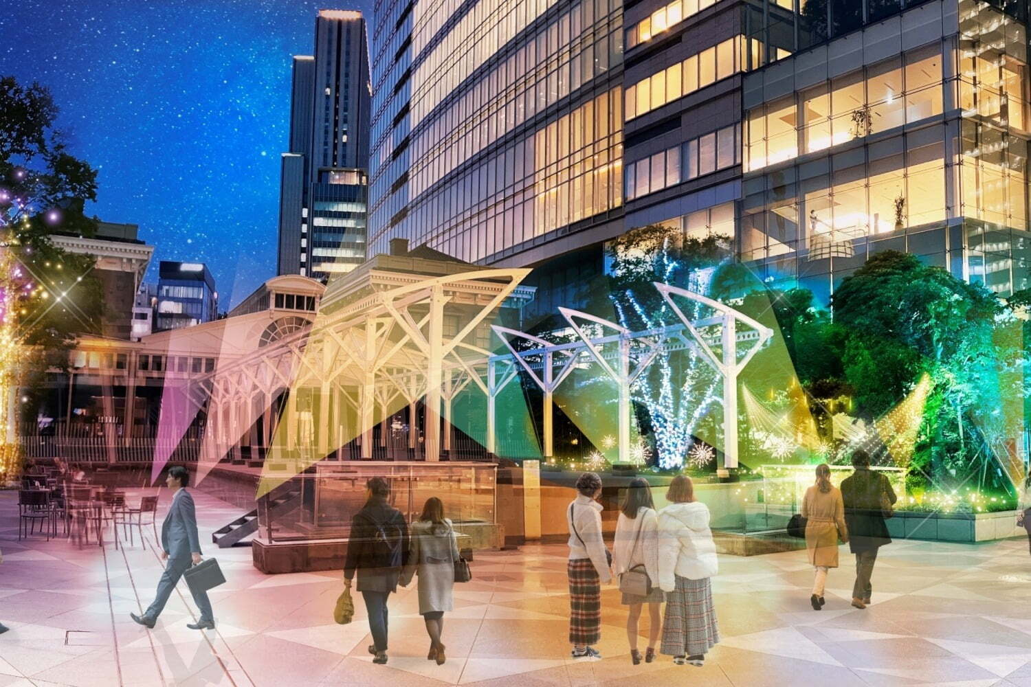 イルミネーション｜汐留シオサイト“鉄道発祥の地”がクリスマスムードに、星空ライトアップのイルミネーションも