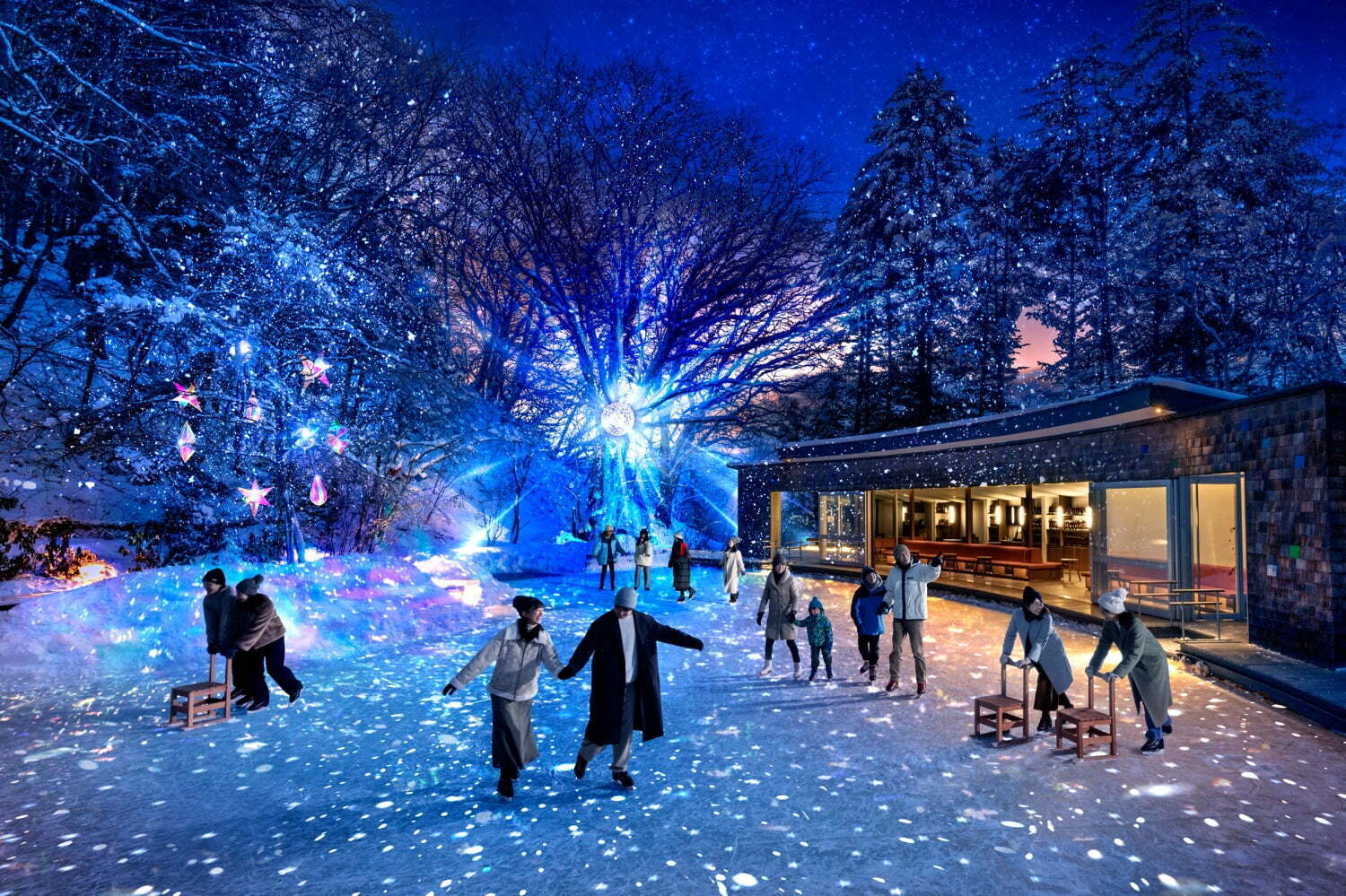 軽井沢星野エリア“新感覚・没入型”スケート体験、宝石のオブジェ＆ミラーボールの光輝く空間で