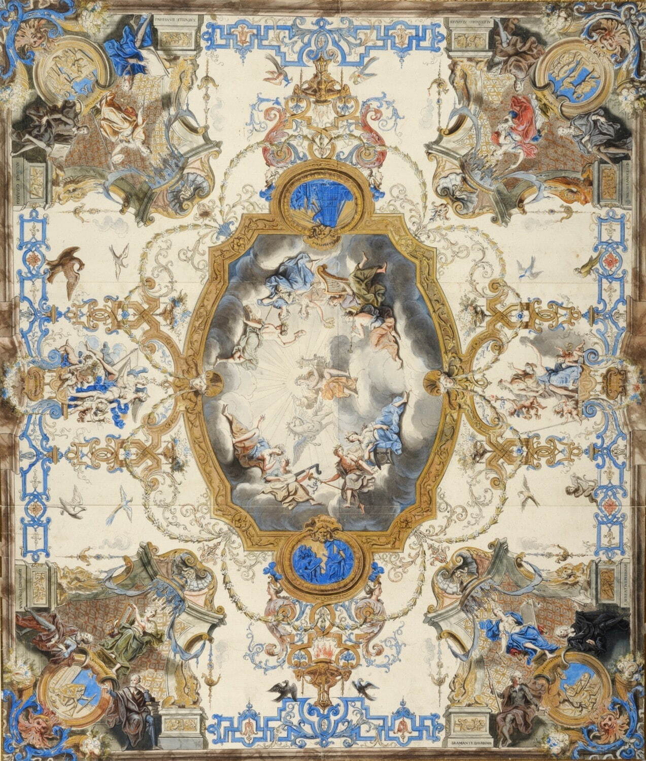 ルネ・ショヴォー 《テッシン邸大広間の天井のためのデザイン》 1690年代
ペン、黒インク、筆、不透明水彩、透明水彩、金泥、紙 スウェーデン国立美術館蔵
©Cecilia Heisser/Nationalmuseum 2012