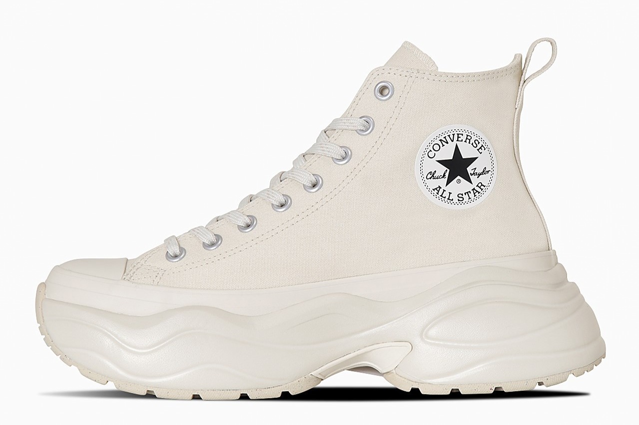 コンバース「オールスター アール」レトロスポーティーな厚底スニーカー、90年代トレーニングシューズ風