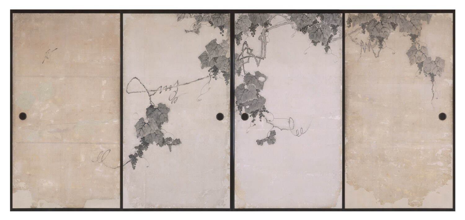 重要文化財 伊藤若冲筆 《鹿苑寺大書院障壁画 一之間襖絵 葡萄小禽図》 江戸時代 宝暦9年(1759年) 鹿苑寺蔵