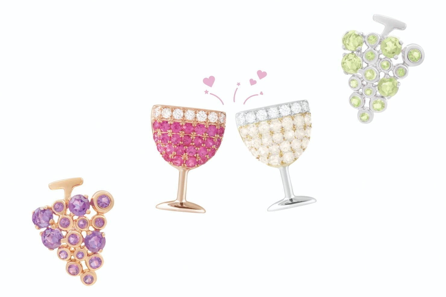 ビジュードエム“ワイン”着想24年クリスマスジュエリー、シャルドネ＆ピノ ノワールの葡萄ピアスなど