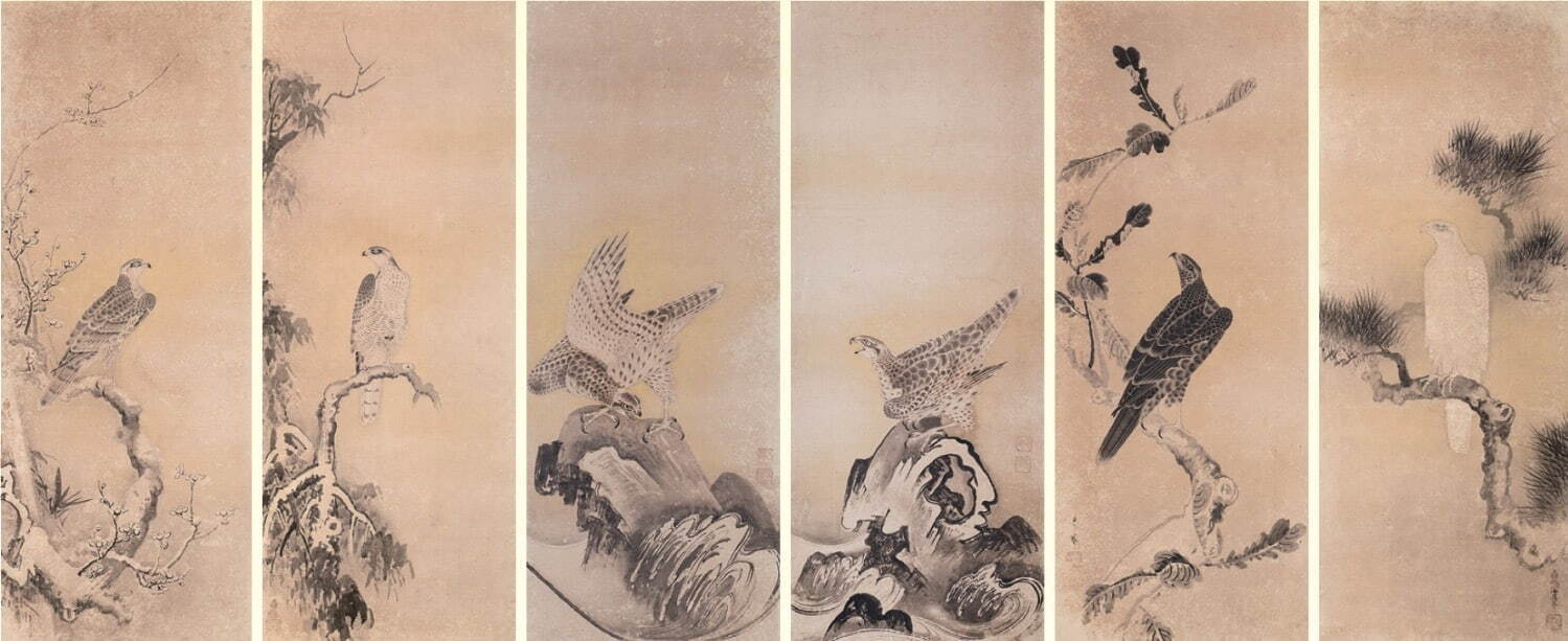 曽我二直庵 《鷹図》(12幅のうち) 江戸時代 17世紀
個人蔵 ［場面替えあり］