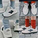 ニューバランスのニコアンド限定スニーカー、黒レザーのNロゴにボリュームソール｜写真1