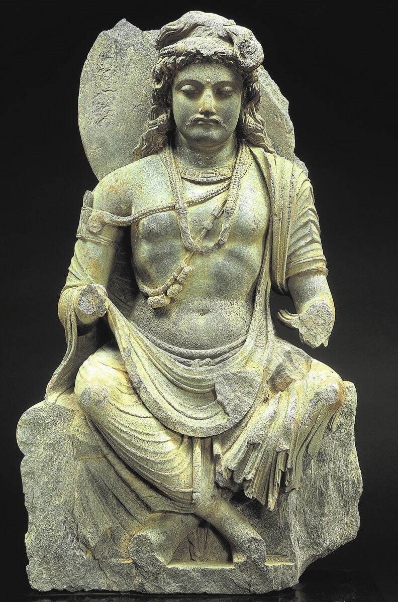 《弥勒菩薩交脚坐像》 パキスタン 2-3世紀 平山郁夫シルクロード美術館蔵