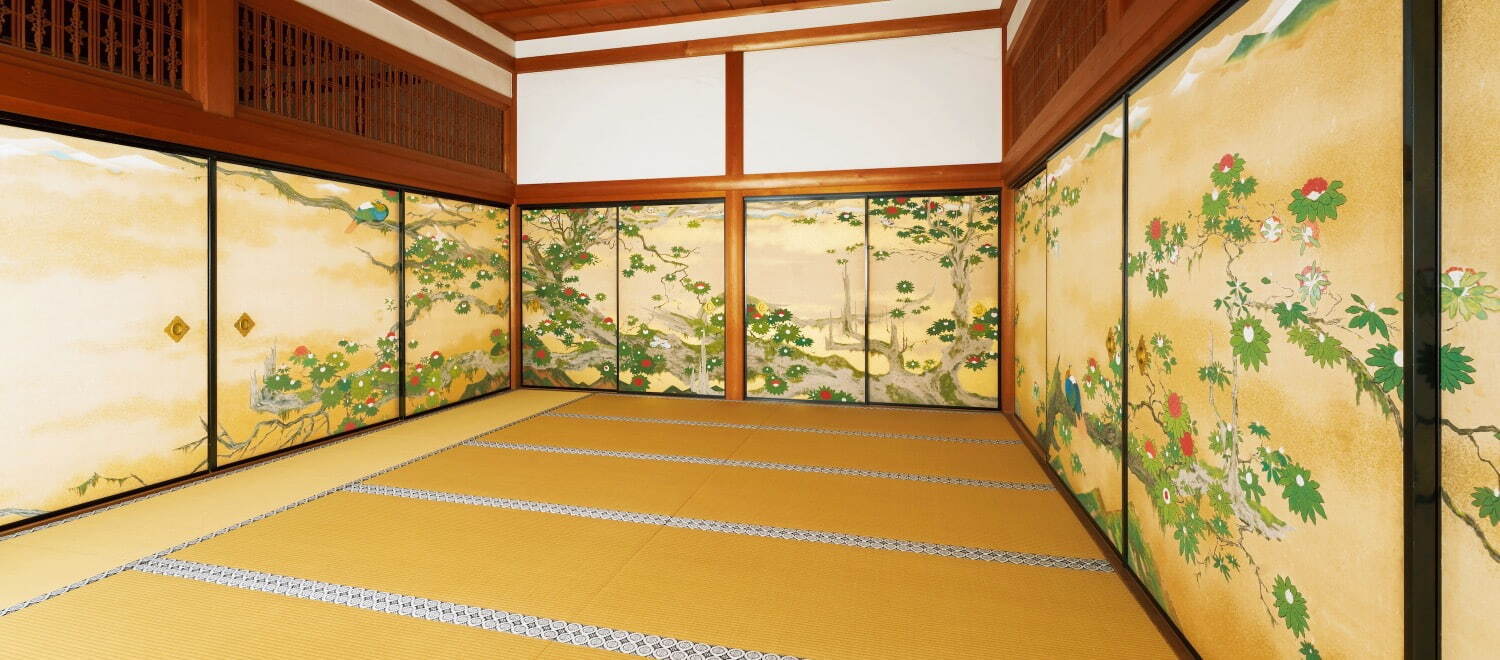 金剛峯寺奥殿「虹雉の間」
※襖絵は石崎光瑤 《虹雉》 昭和9年(1934年) 金剛峯寺蔵 ［前期展示］