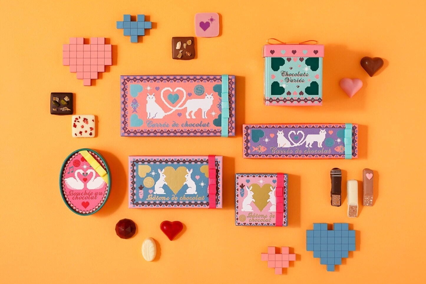 資生堂パーラー“架空のゲーム”着想2025年バレンタインチョコ、ピクセルアートのボックスで