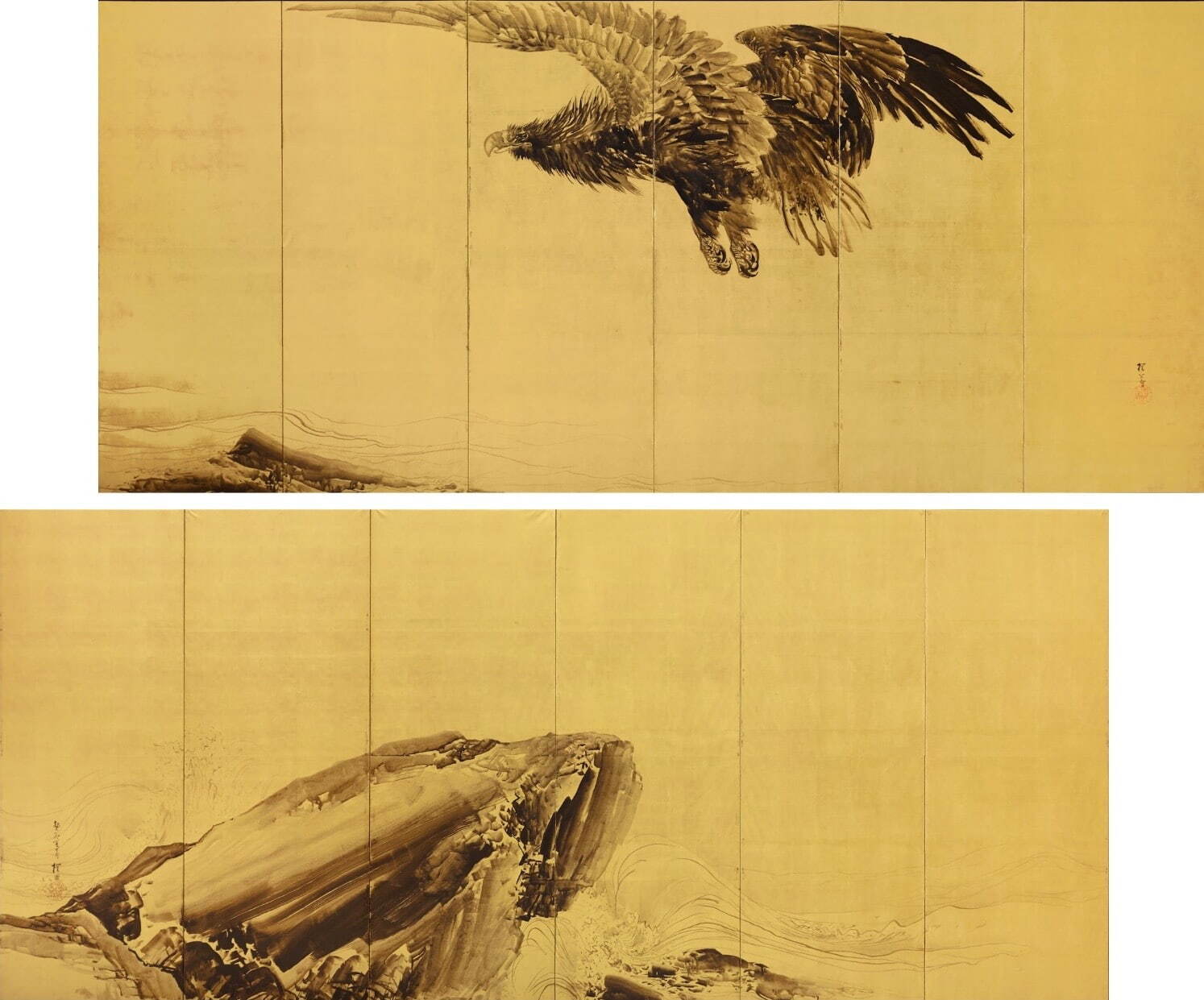 木島櫻谷 《猛鷲波濤図屏風》 明治36年(1903年) 泉屋博古館 撮影：深井純