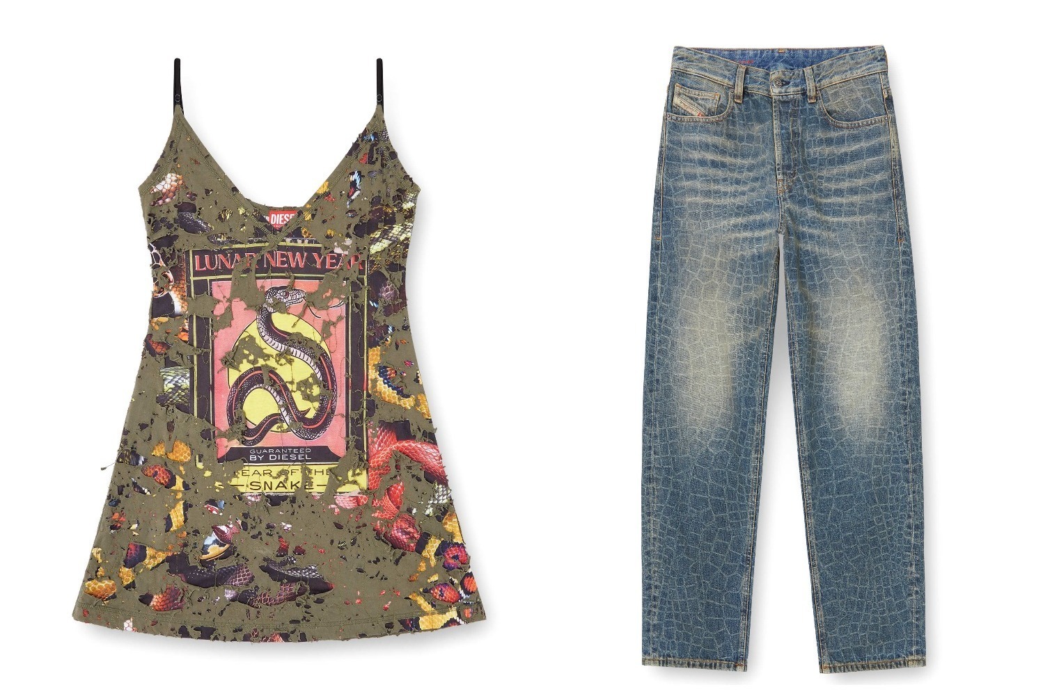 DIESEL cl-t-uncle-snake 巳年 蛇が絡み合う ライクラ ディーゼルの“巳年”限定ウェア、パイソン柄デニム&大蛇