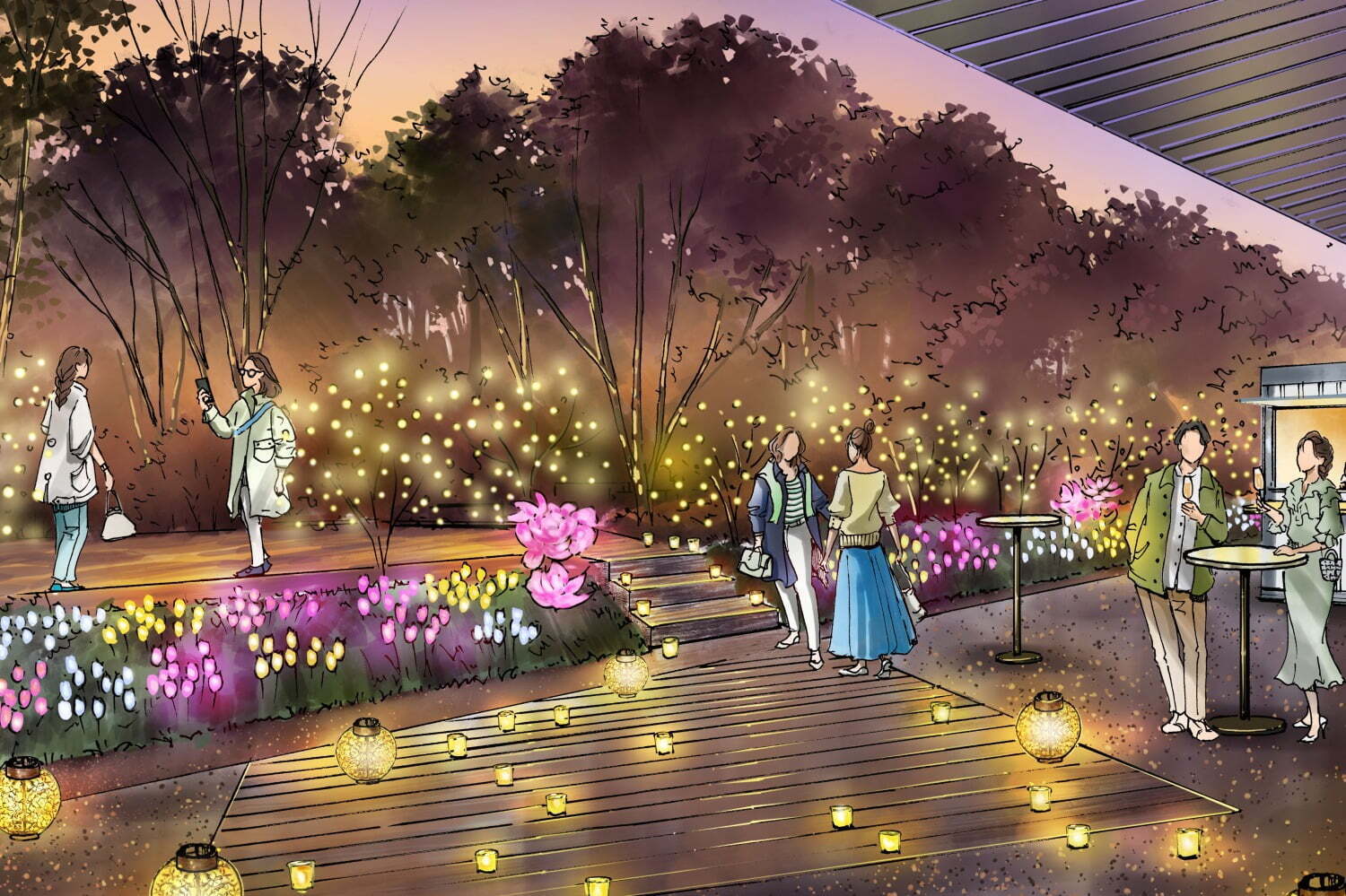 OMO7大阪“きらめく花畑”のライトアップイベント、箱寿司風ケーキなど春の限定スイーツも