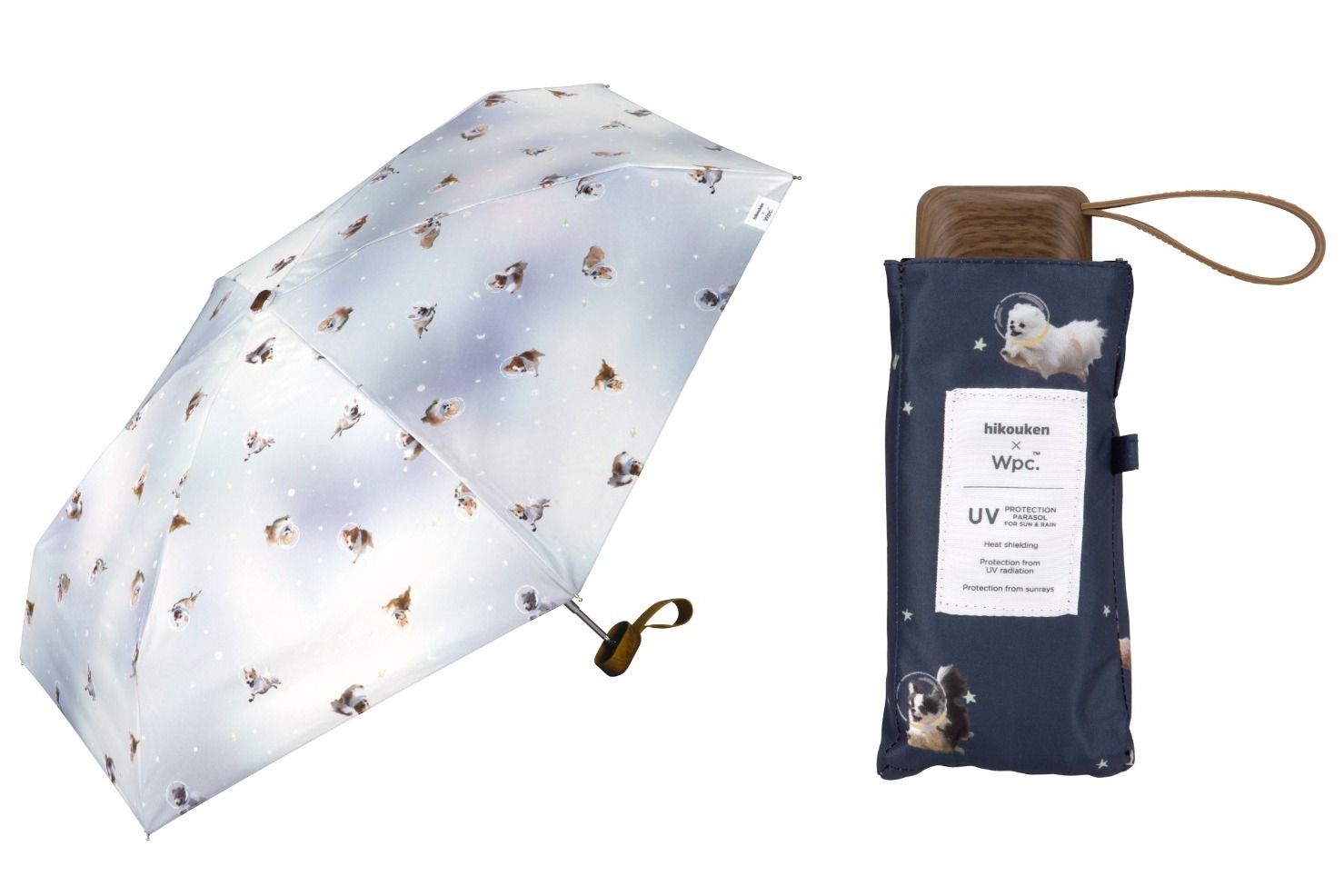 Wpc.“飛行犬”コラボの折りたたみ日傘、宇宙を飛び回るチワワや柴犬などをプリント｜エチカフィット銀座