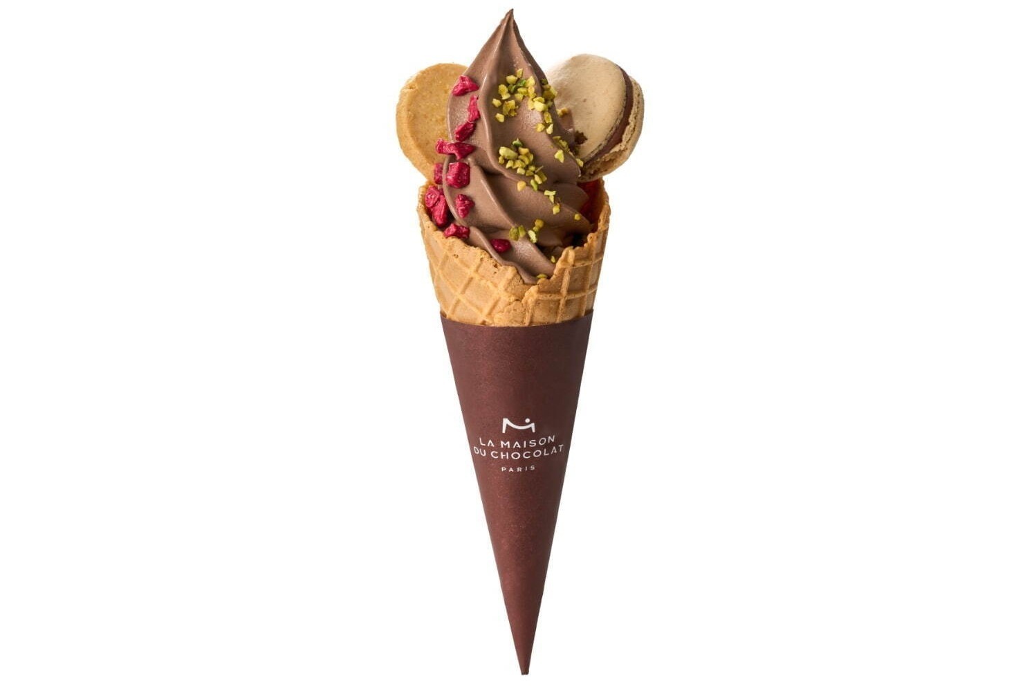 ラ・メゾン・デュ・ショコラ25年バレンタイン、マカロンや焼き菓子のせ濃厚ショコラソフトクリーム