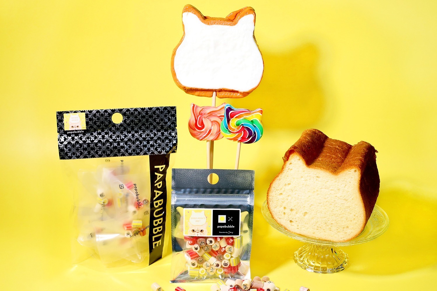 キャンディ(飴)｜「ねこねこ食パン」がパパブブレのキャンディに！“肉球の香り”イメージしたポップコーン味のロリポップも
