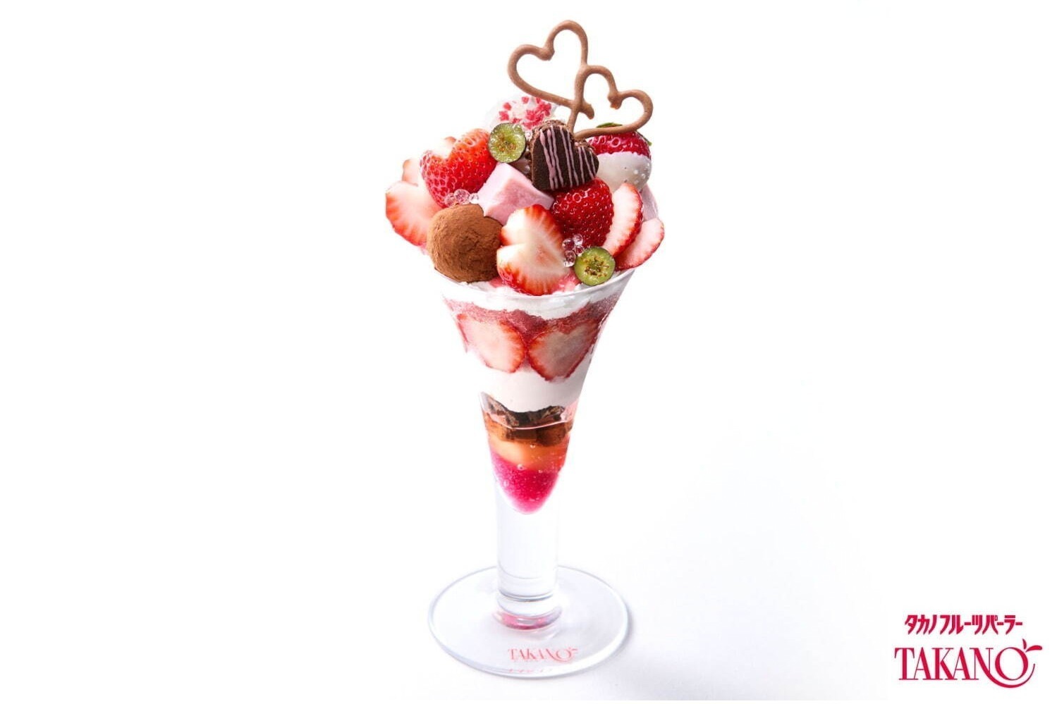 タカノフルーツパーラー“ハートで彩る”バレンタインパフェ、甘酸っぱいあまおう苺×チョコレート｜川越丸広