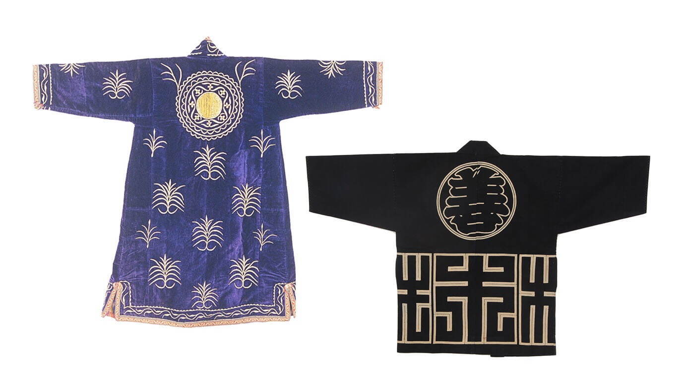 「もようが似てる」
(左)コート ウズベキスタン 20世紀初め (右)印半纏 日本 20世紀初め