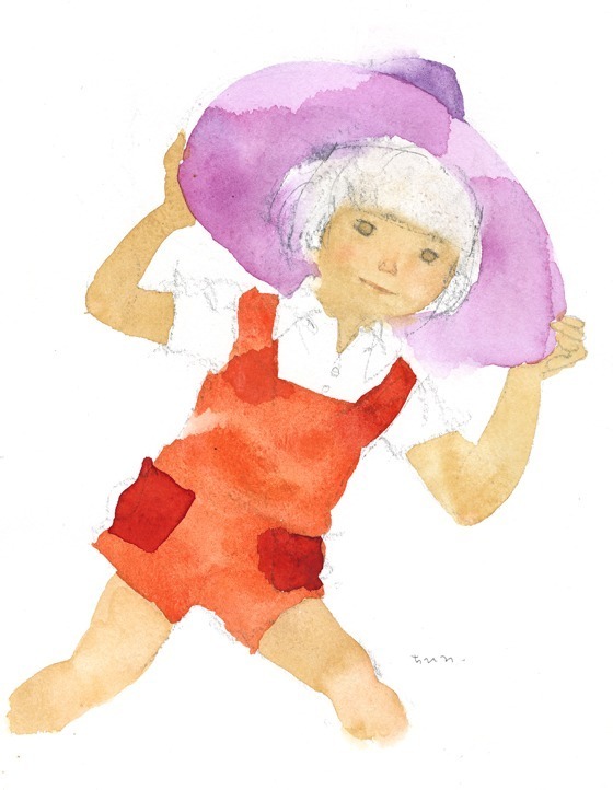いわさきちひろ絵画 にかくれる子ども（いわさきちひろ バラにか