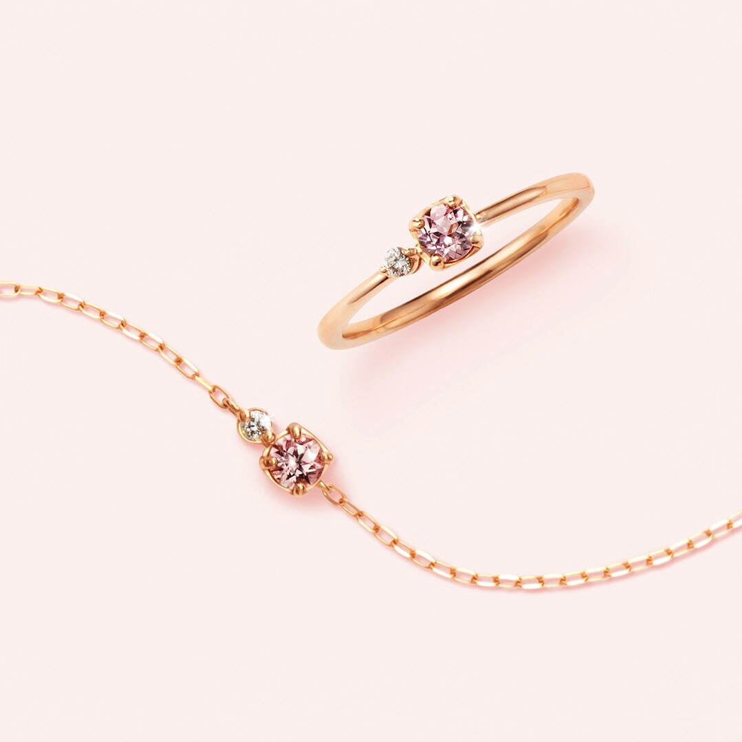天然石ジュエリー「ビズー」の桜色アクセサリー、“宝石の花束”風