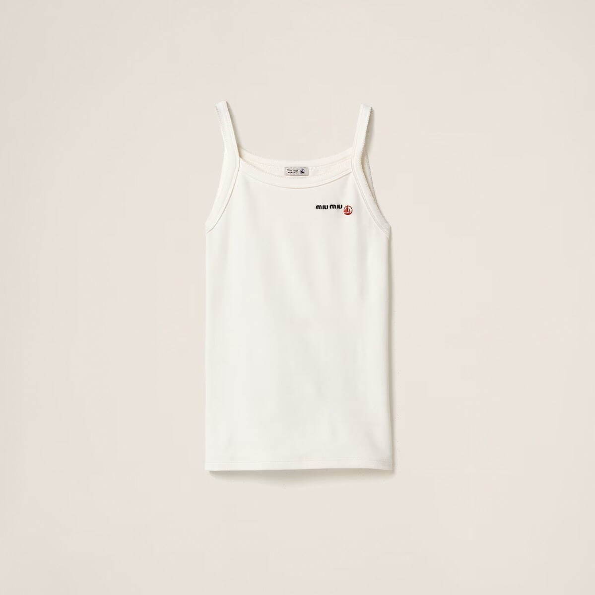 〈 miumiu〉プチバトー×ミュウミュウスリムTシャツ ホワイト Petit Bateau X Miu Miu ストレッチジャージー スリムt