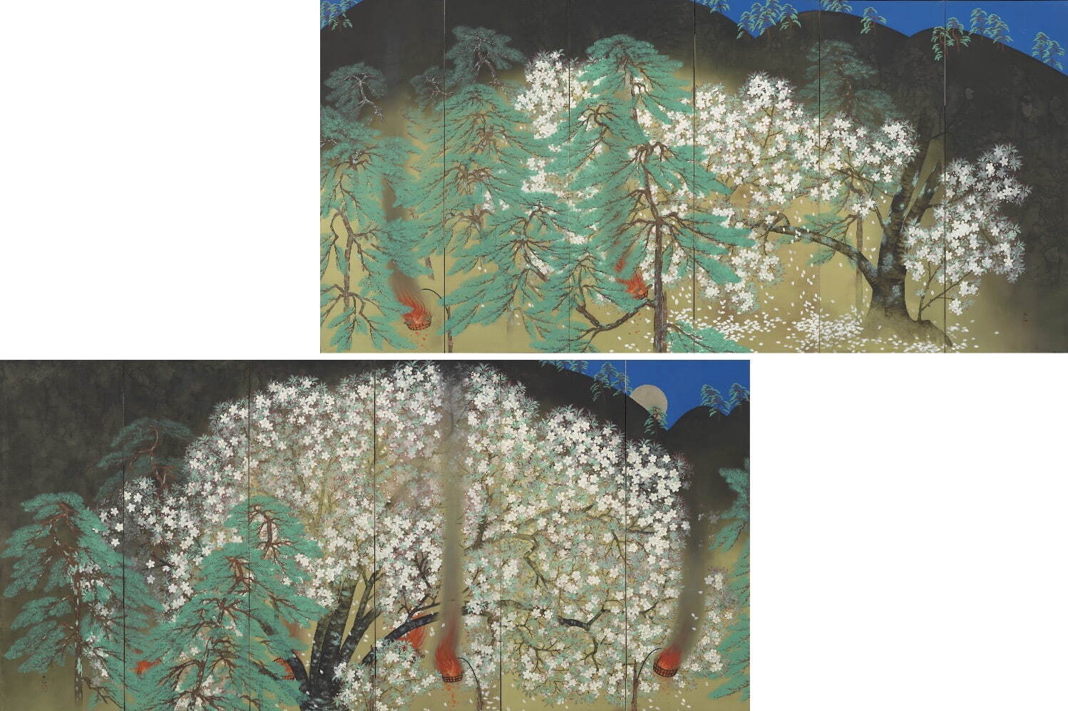 横山大観 《夜桜》 6曲1双 紙本着色 昭和4年(1929年) 大倉集古館所蔵 ［前期展示］