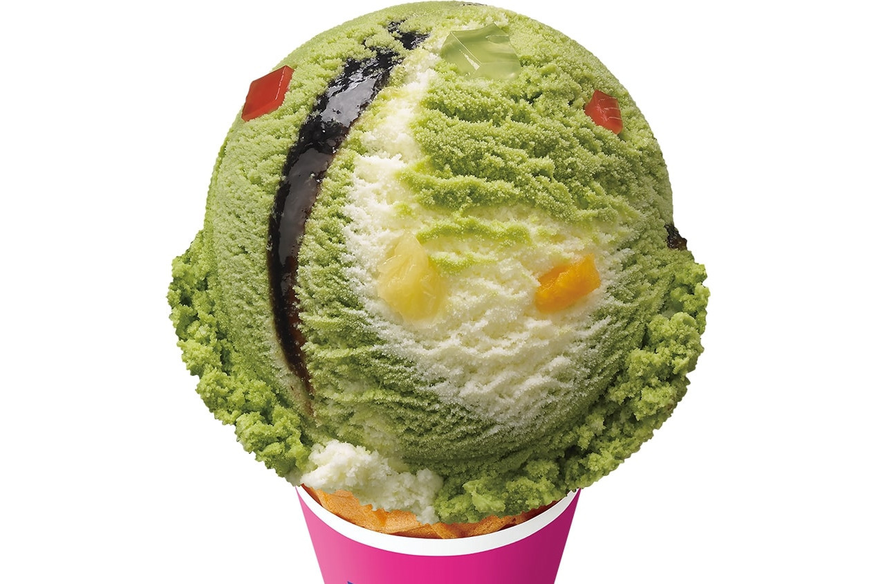 サーティワン“まるであんみつ”宇治抹茶アイス、フルーツ果肉や寒天風ゼリー入り