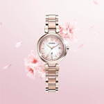 シチズン クロスシー“桜モチーフ”ウィメンズ腕時計、花びら型インデックス入りピンクグラデ文字板｜写真3