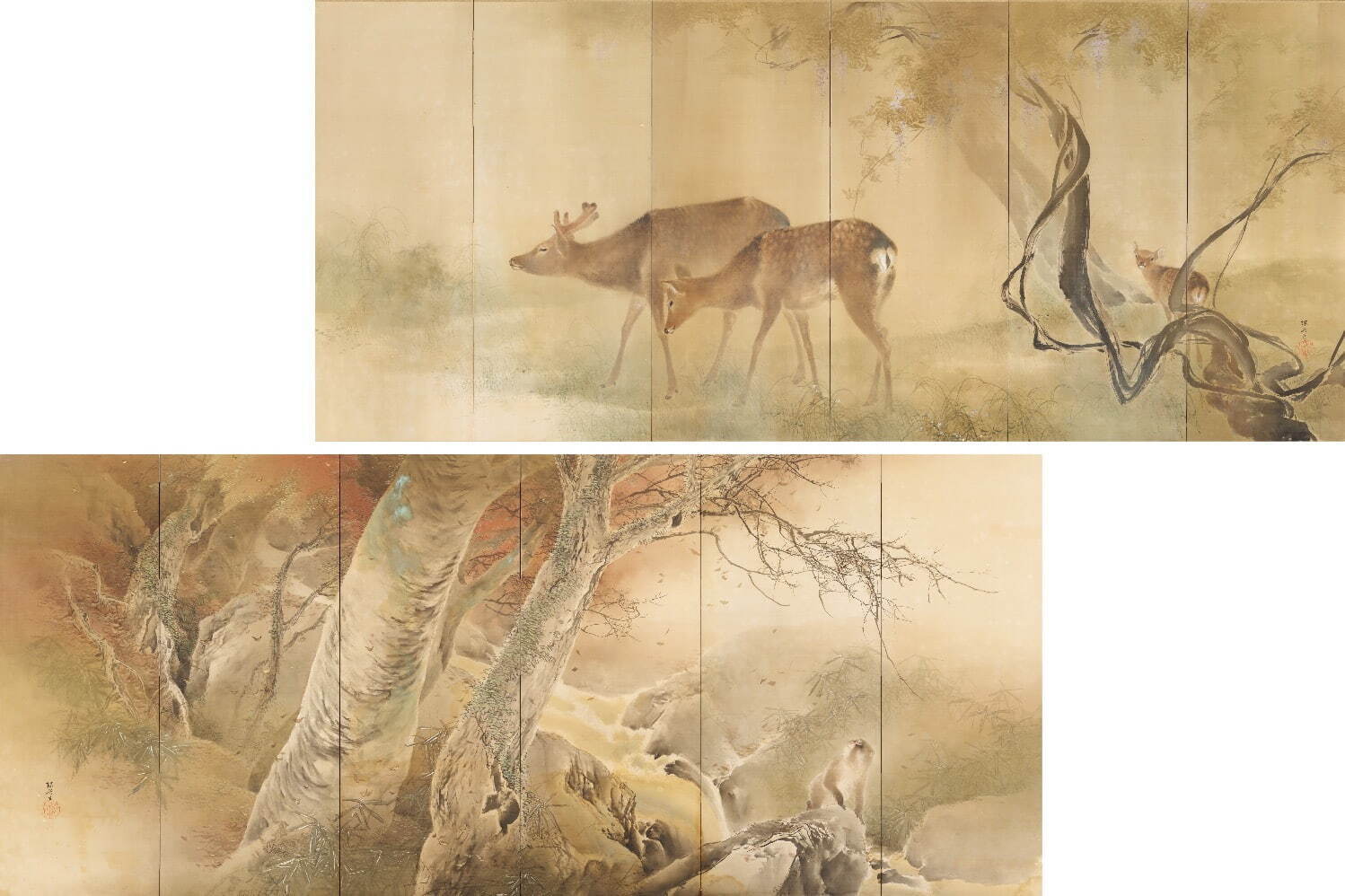 木島櫻谷 《細雨・落葉》 明治38年(1905年) 福田美術館蔵 ［福田美術館・前期展示／嵯峨嵐山文華館・後期展示］