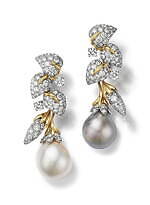 ティファニー25年ハイジュエリー、天然海水パールに鳥が佇むダイヤモンドピアス＆リング｜写真2