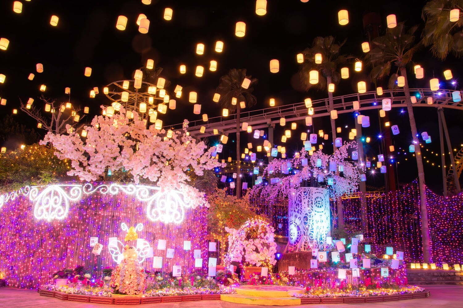 ツリー｜大阪ひらかたパークのイルミネーション「光の遊園地」が桜色に！ピンクに輝くツリー＆夜桜ライトアップ