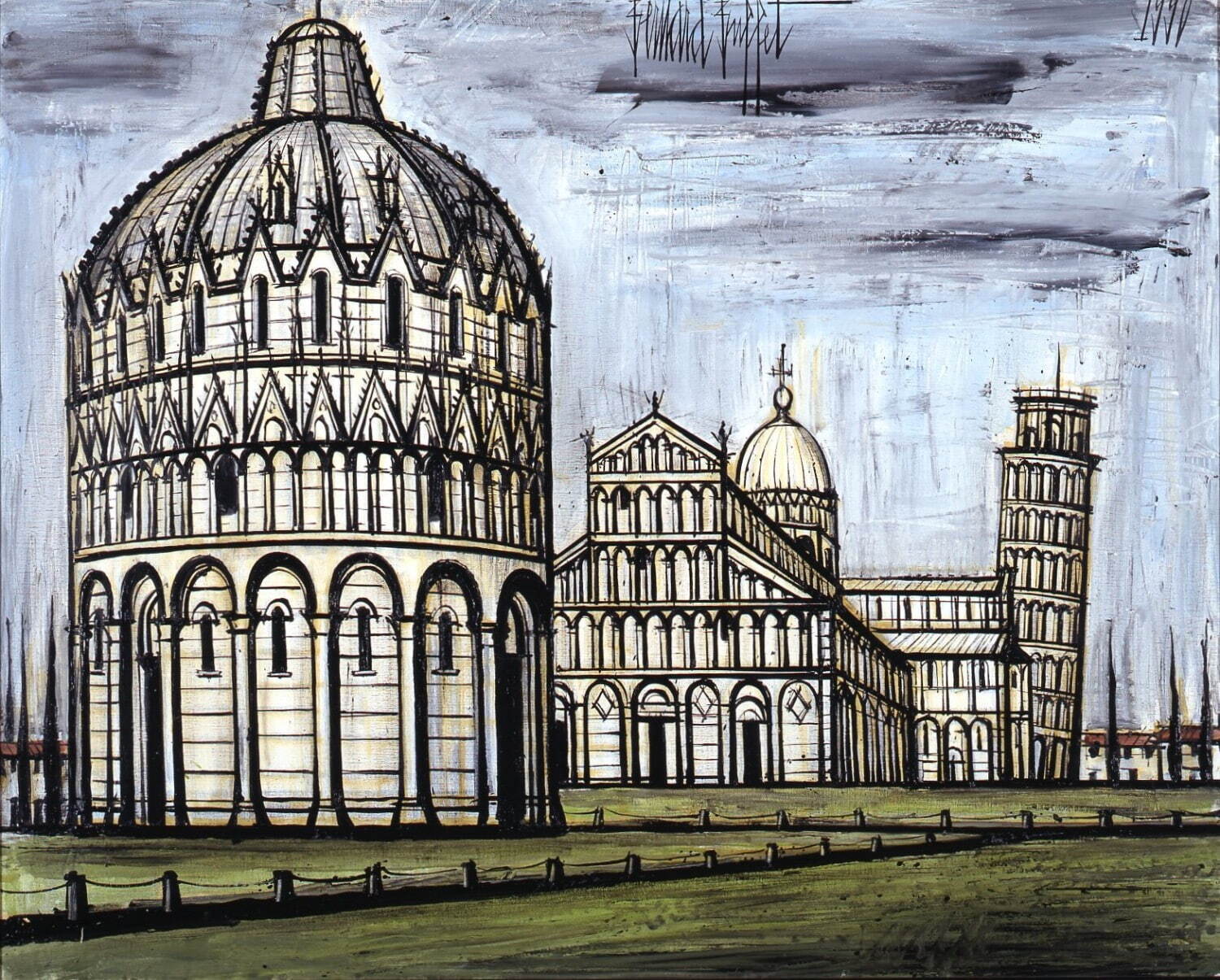 ベルナール・ビュフェ 《ピサ、洗礼堂、大聖堂、斜塔》 1990年 油彩