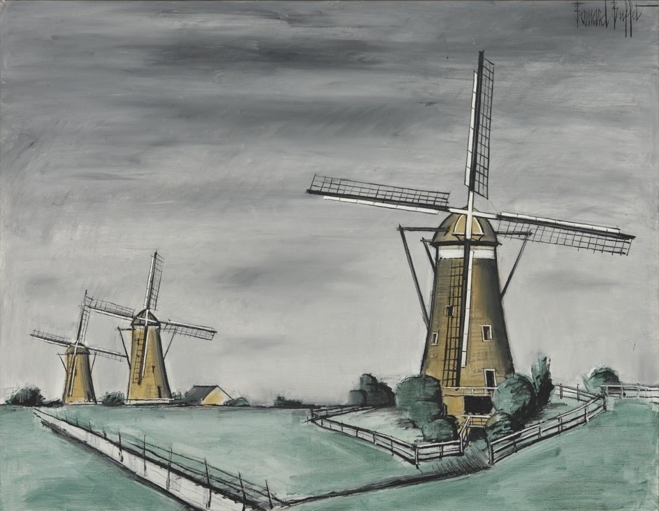 ベルナール・ビュフェ 《ライツヘンダムの風車》 1985年 油彩