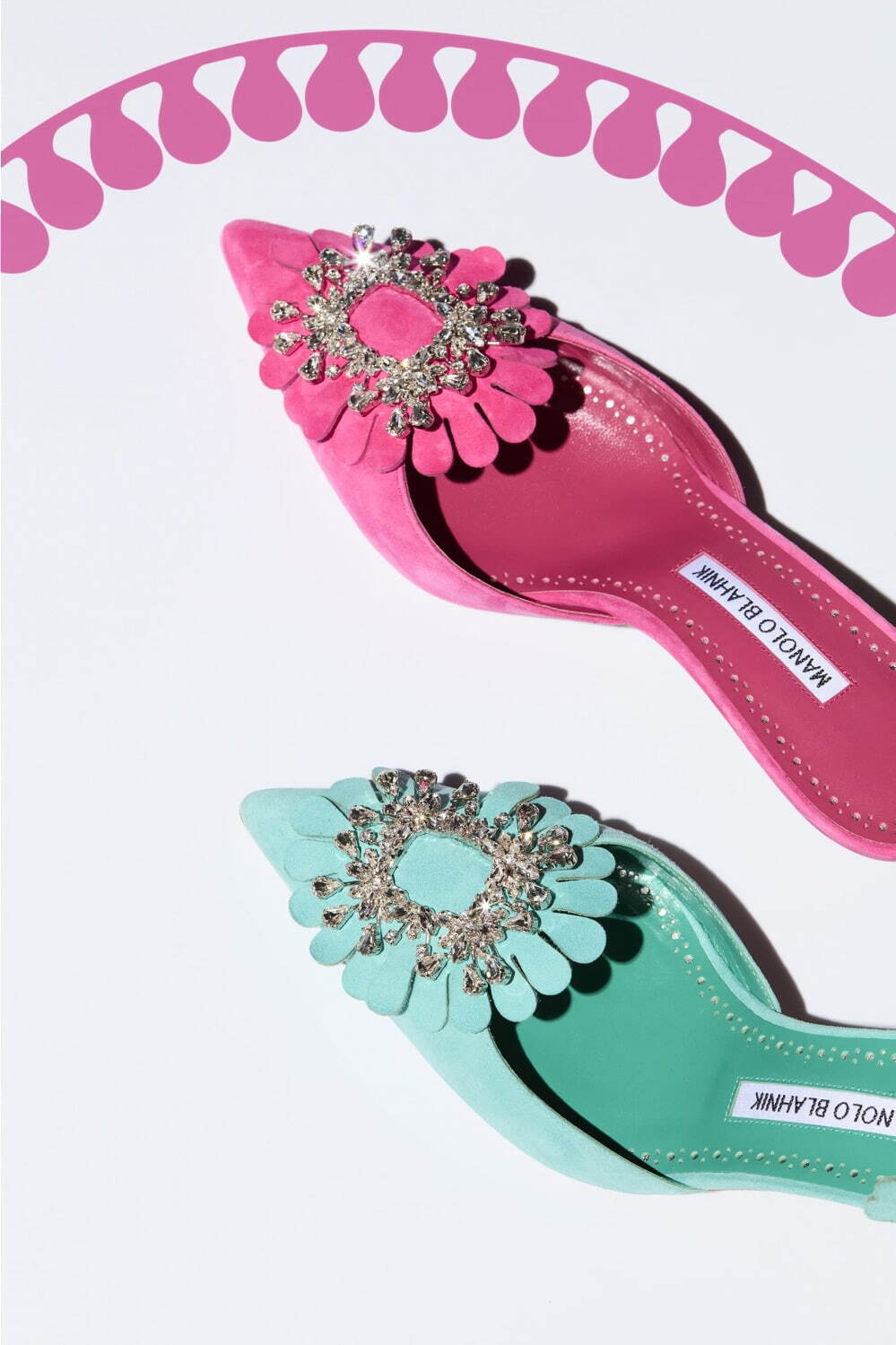 Lamisan embellished satin slingback sandals in pink - Manolo