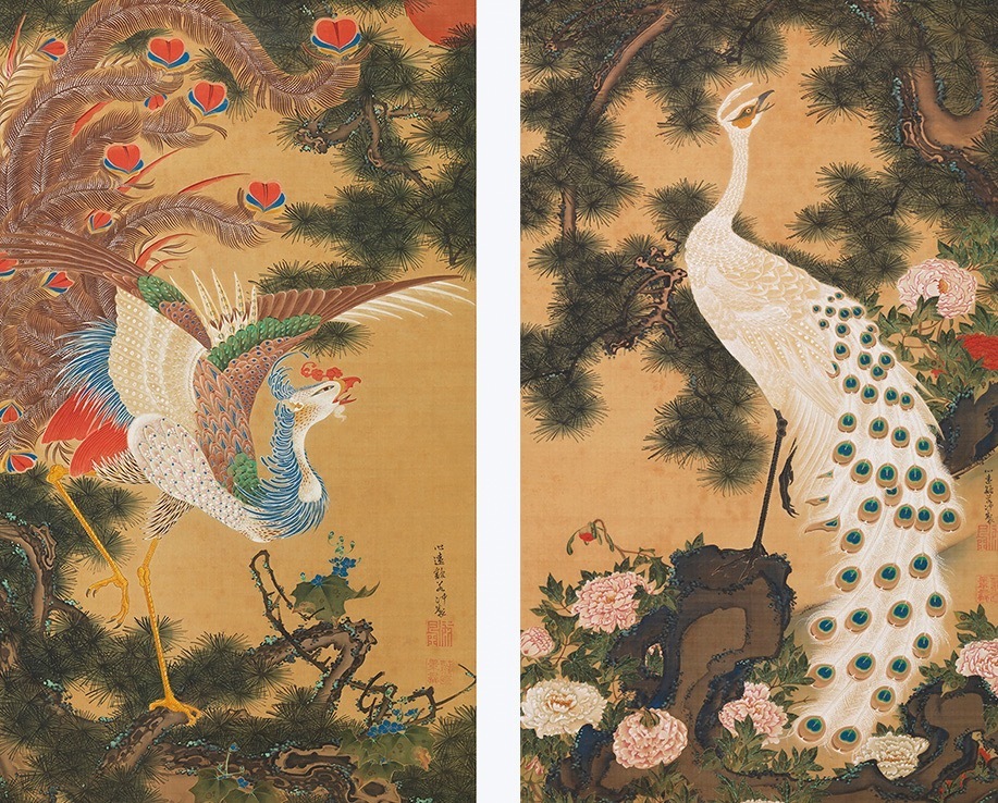 重要美術品 伊藤若冲 《孔雀鳳凰図》(部分) 江戸時代 宝暦5年(1755年)頃