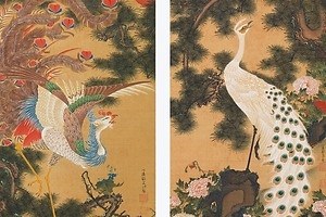 特別展「愛と平和の江戸絵画」岡田美術館で - 伊藤若冲《孔雀鳳凰図》や歌川広重の肉筆画など一挙公開