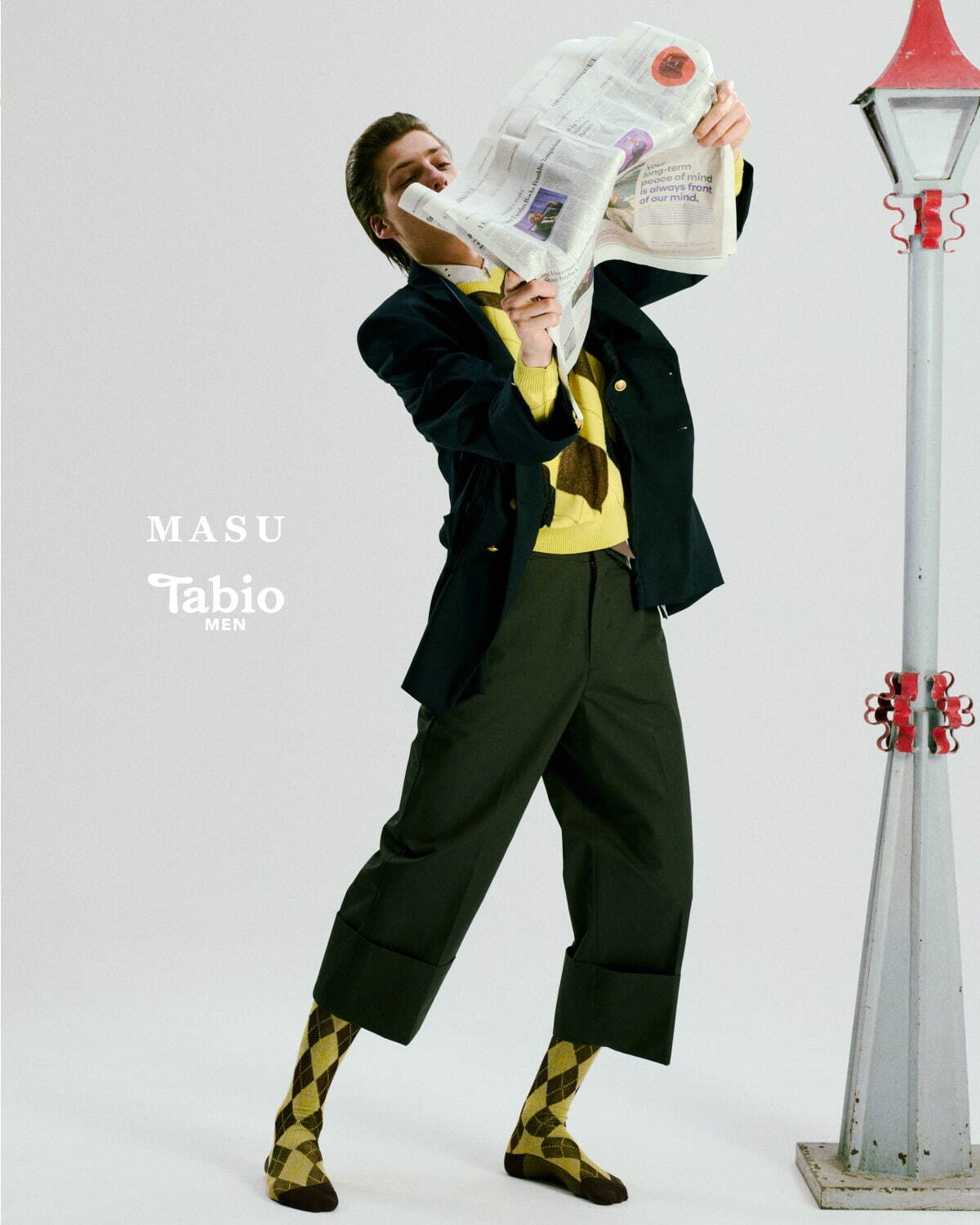 M A S U×タビオメン“天使が潜む”アーガイル柄ハイソックス、レモンやブラックの全3色｜写真7
