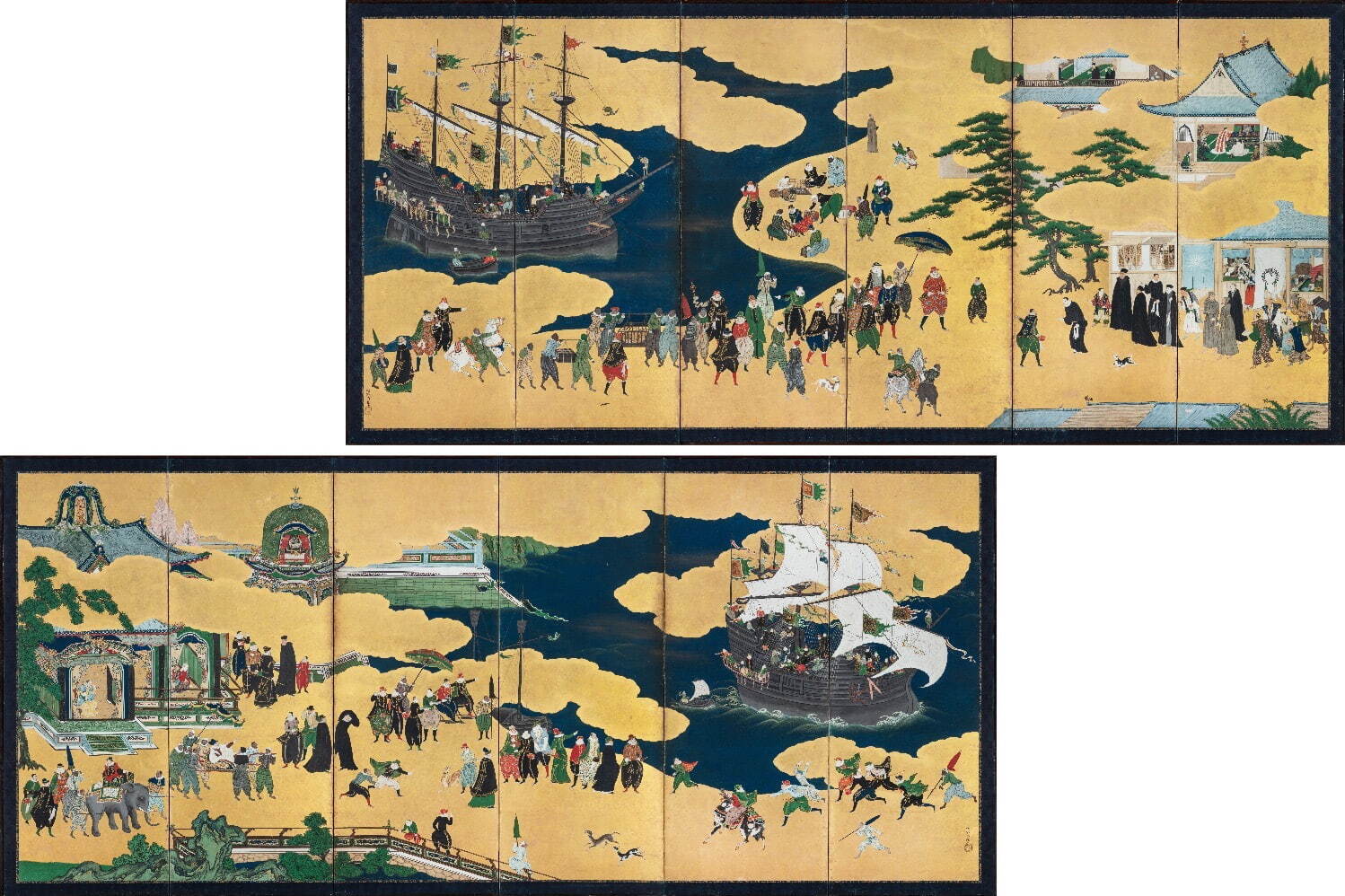 重要文化財 狩野内膳筆 《南蛮屏風》 桃山時代 16世紀末期-17世紀初期
神戸市立博物館蔵(池長孟コレクション)