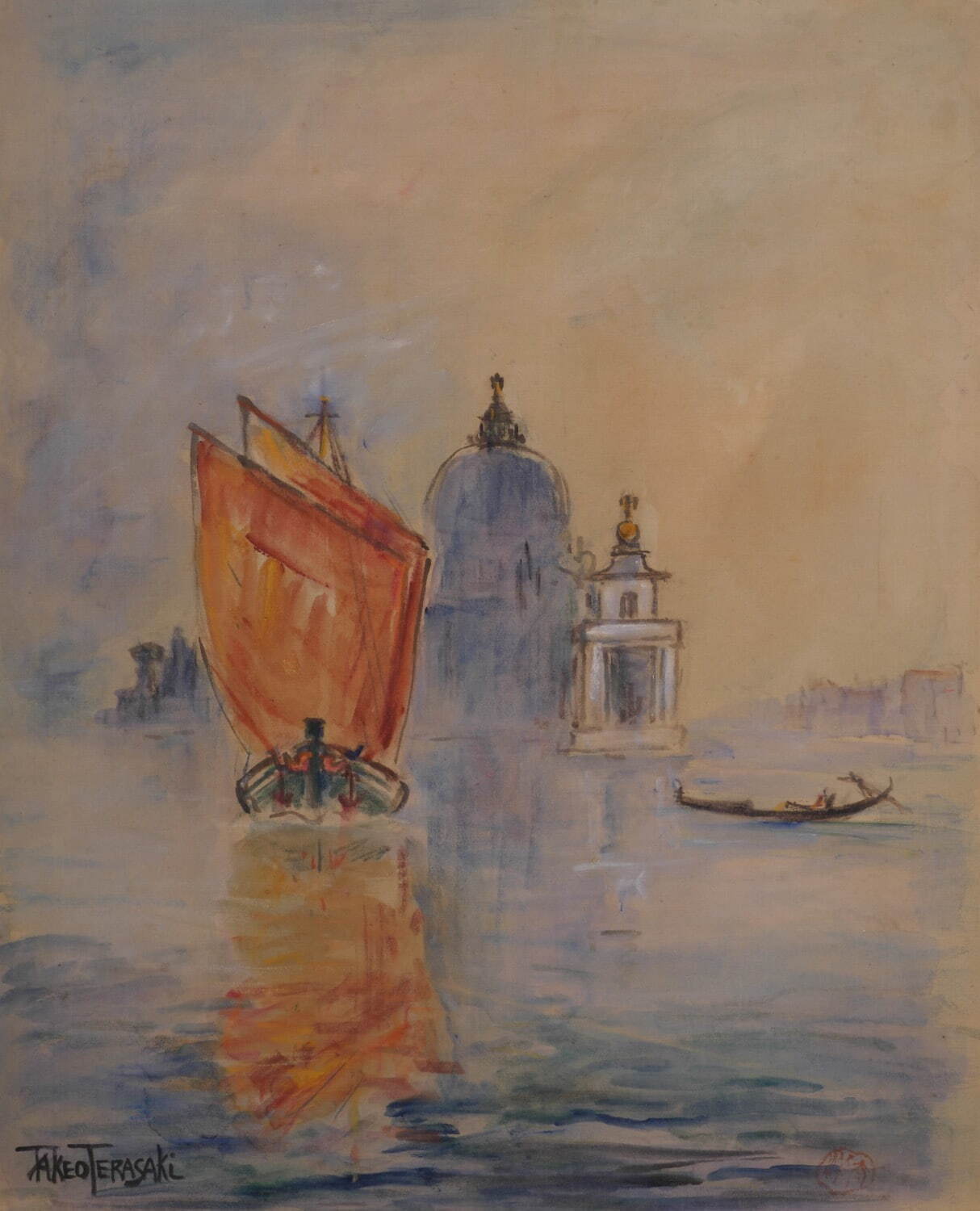 寺崎武男 《黄帆船図》 大正時代 1920年代
着彩(パステル)・絹本 目黒区美術館