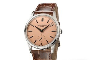 パテック フィリップ腕時計「カラトラバ」25年新作、プラチナケース×サーモンピンク文字盤